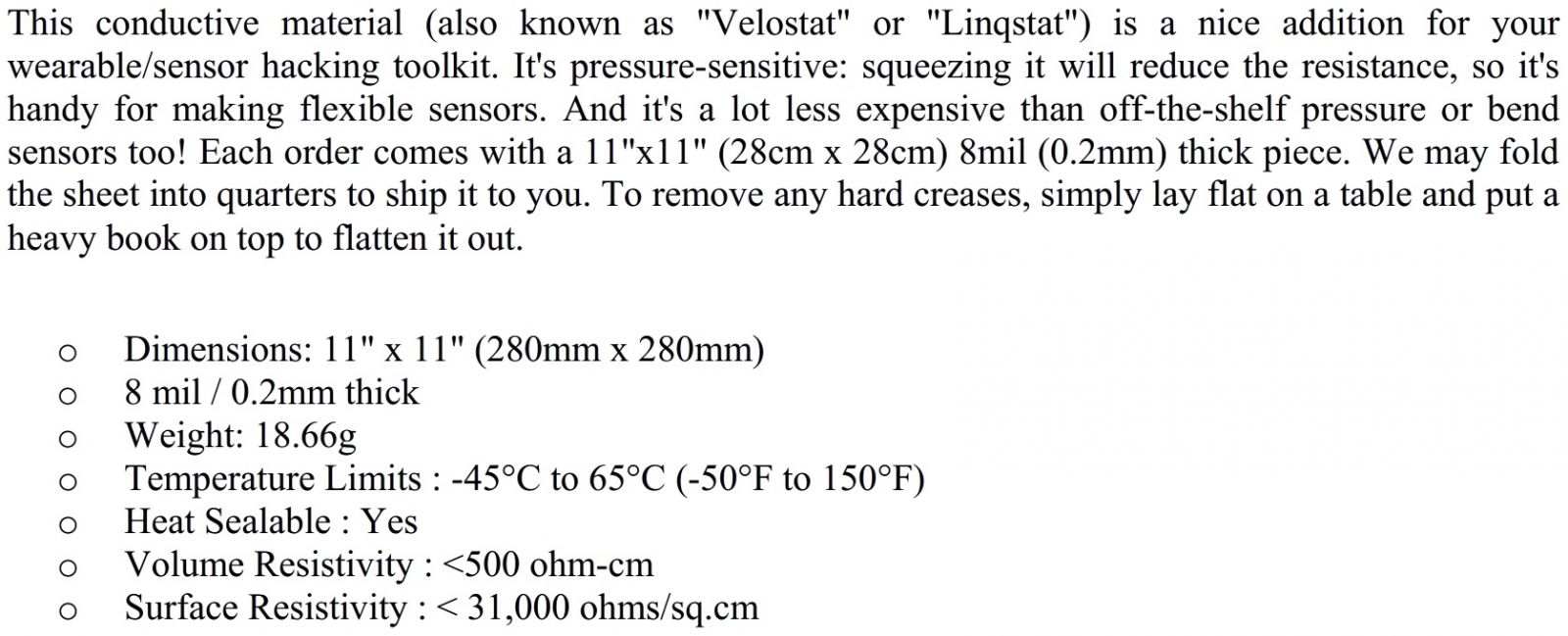 ADAFRUIT INDUSTRIES PRESSURE SENSITIVE CONDUCTIVE SHEET מוצרי פיתוח